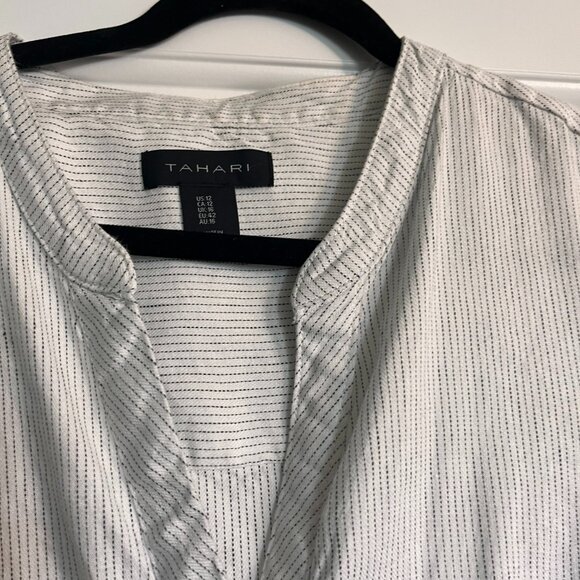 Tahari Striped Linen-Rayon Button-Down Dress – Size 12 – Beige & White - Picture 5 of 9